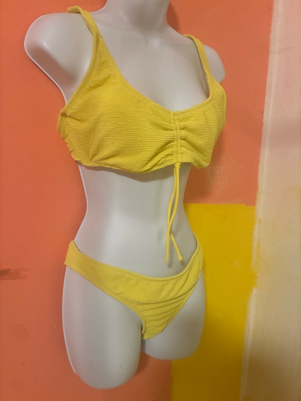 Yellow Ribbed Drawstring Bikini Set - Picture 3 of 9